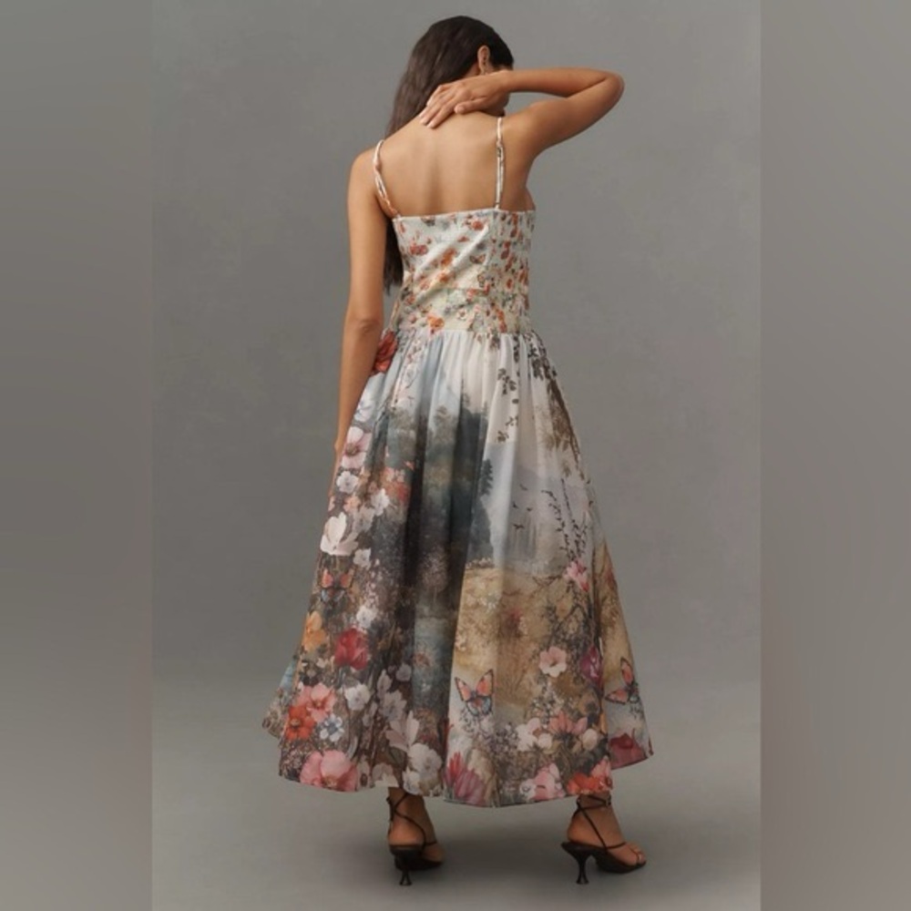Anthropologie Floral Midi Dress in Light Blue, Pink and Green - Picture 5 of 9